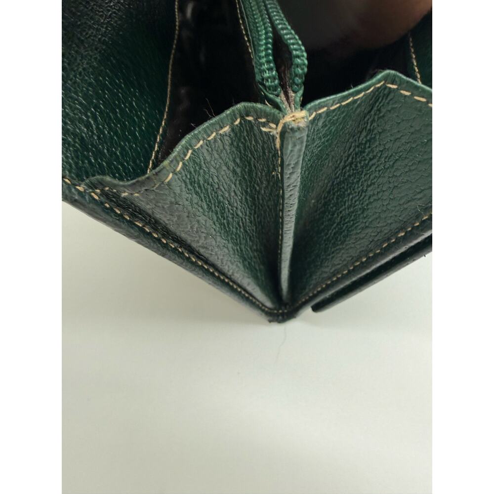 Vintage Gucci GG Canvas W Flap Continental Wallet Forest Green Leather Metal Bar - Picture 11 of 14